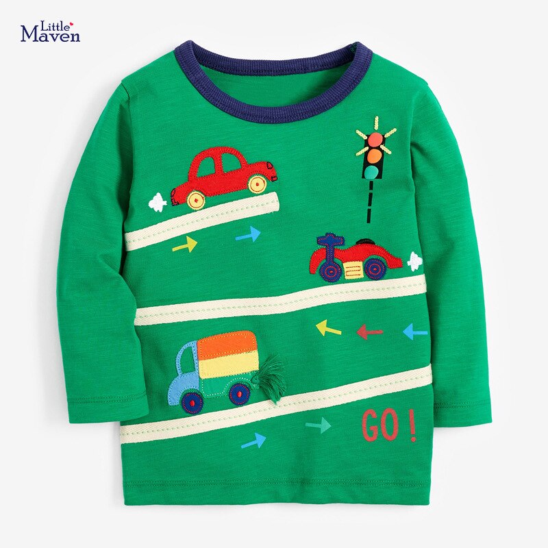 Little maven Boys Long Sleeve T Shirts Cotton Children's Clothing Cartoon Car Baby Boys Clothes for Fall Cotton Shirts