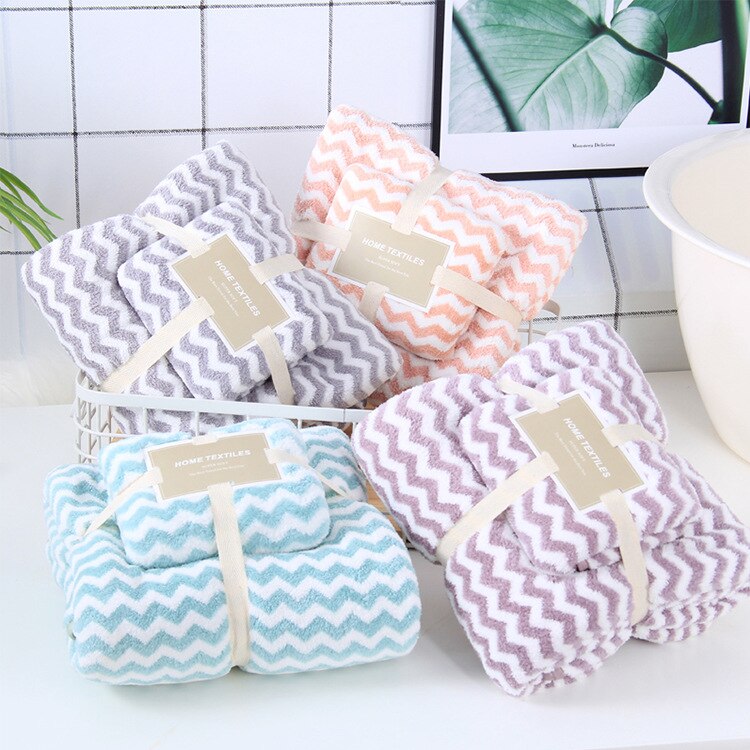2pcs/set Bath Towel Set Coral Fleece Large Thick Bath Towel Bathroom Hand Face Shower Towels Home for Adults Kids Wave