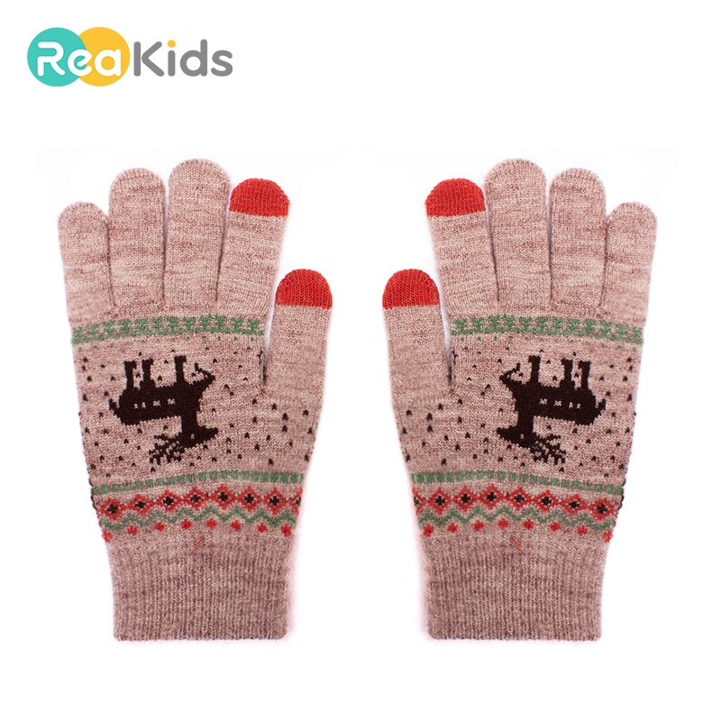 REAKIDS Baby Gebreide Handschoenen Voor Meisjes Jongens Winter Warm Screen Tastbaar Handschoenen Wanten Kinderen Kids Printing Dikke Zachte Handschoenen