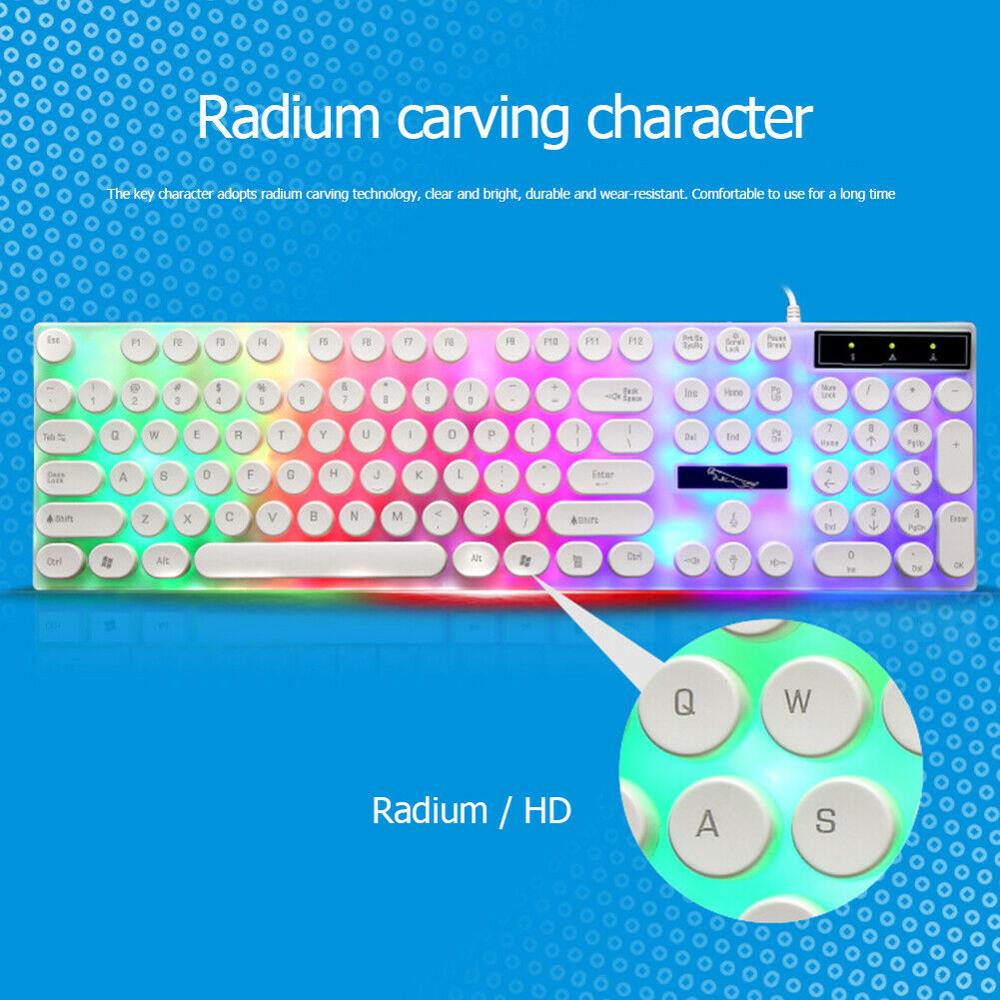 Plastic G21 104 Keys Wired Keyboard Waterproof Colorful Mixed Light Mechanical Circular Keycaps Backlit Keyboard for PC Laptop