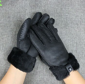 Guantes gruesos de lana y piel de oveja para mujer, manoplas cálidas a la , de rusa, 100% piel de oveja, para invierno: Black