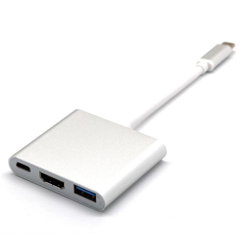 Adaptateur convertisseur USB 3.1 type-c vers HDMI/USB 3.0/USB-C en aluminium Compatible pour adaptateur Macbook NC99: Argent