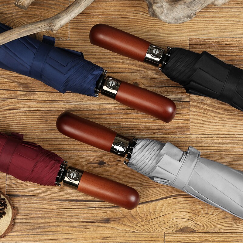 PALONY Three-folding Automatic Long Straight Handle Rainproof 8 Colours Outdoor Women Men 10 Ribs Windproof Structure