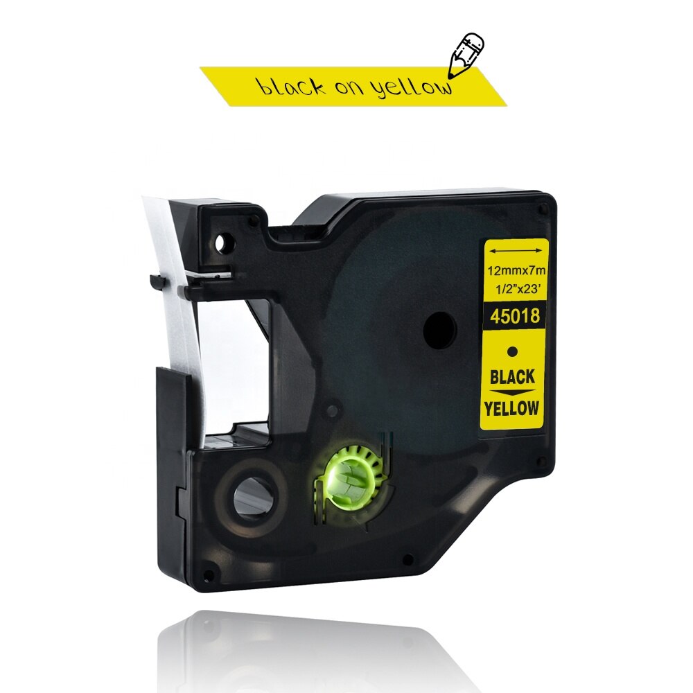 Mixed 15 colors 45013 label tape Compatible dymo D1 12mm label printer laminated D1 45010 ribbon cassette for Dymo LM160 printer: black on yellow