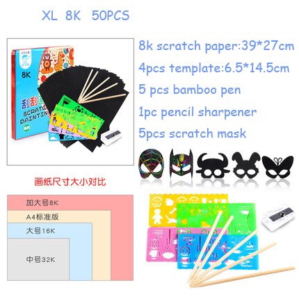 Young children colorful scratching paper 50 100 sheets diy handmade scraping painting non-toxic sand painting color sand: 7