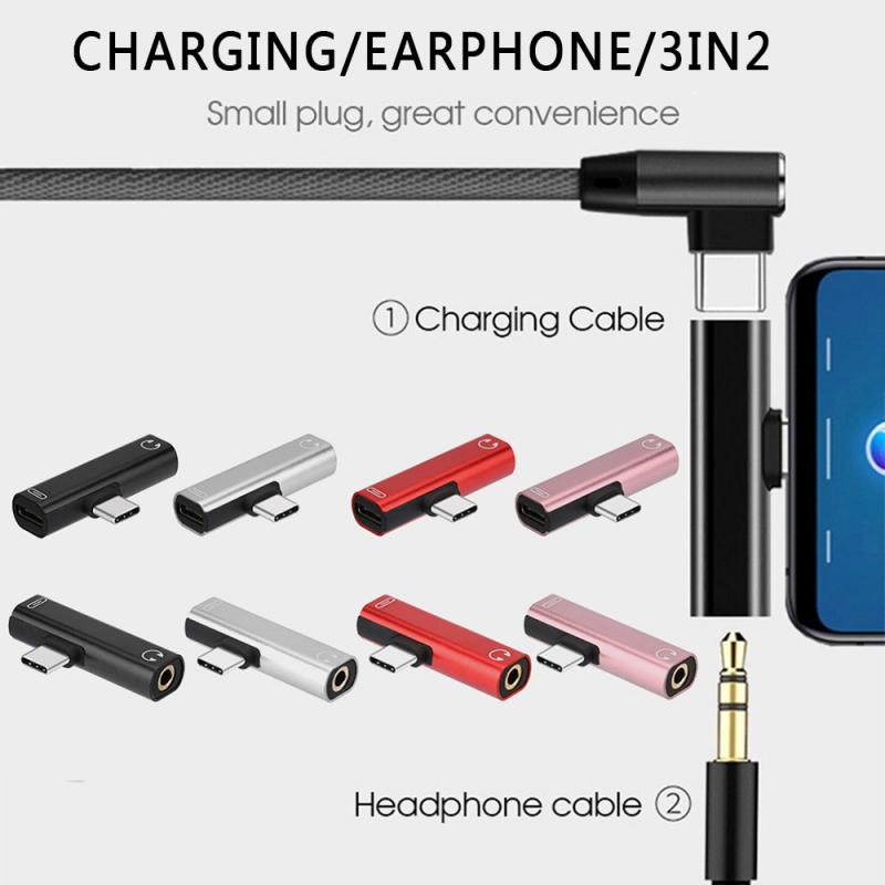 2 In 1 Type C Naar 3.5Mm Jack Koptelefoon Opladen Converter T-Vormige Draagbare Audio Charger Adapter Voor mobiele Telefoon Xiaomi Huawei