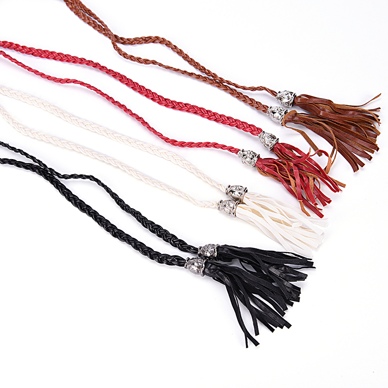Cinto feminino para cintura fina, corda de couro pu simples, com borla, trançado, auto-tie, vida diária, 1 peça