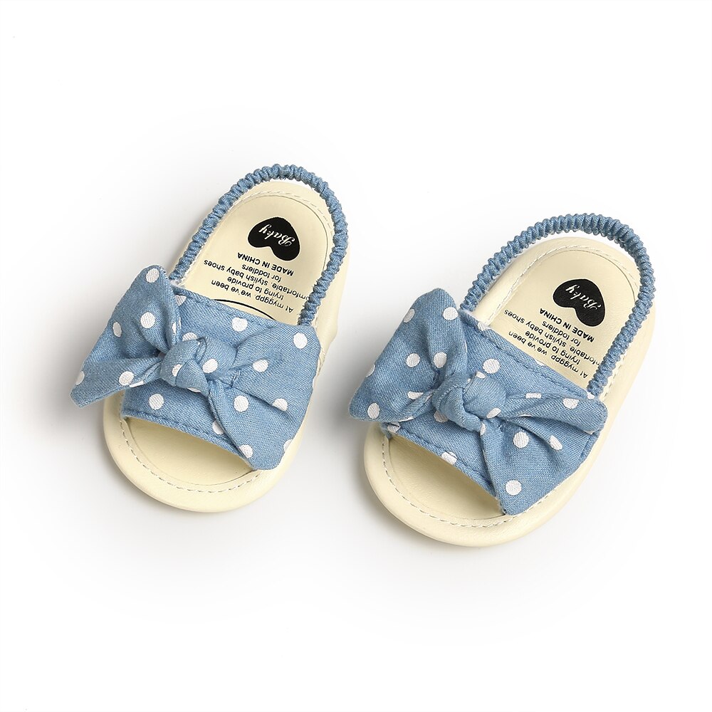 Sandalias de verano para bebés pequeños, zapatos de fondo blando de Princesa con lazo y estampado de puntos a rayas 0-6M 6-12M 12-18M: A / 11CM 0-6 Months
