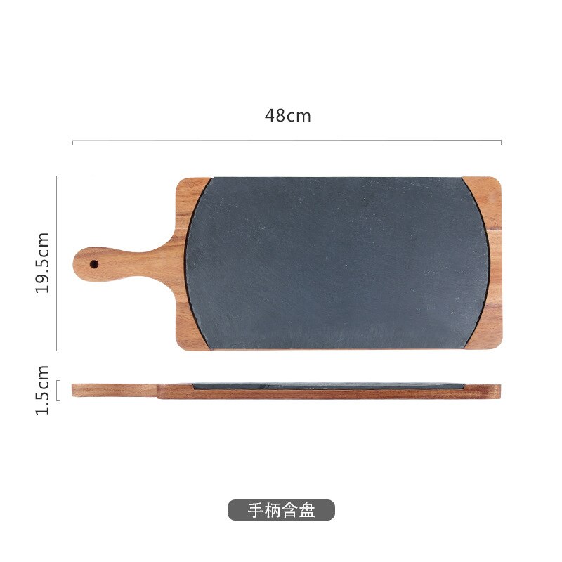 Nieuwigheid massief houten snackschijf houten dienblad zwarte leisteen broodbord acacia houten bord westerse japanse gerechten