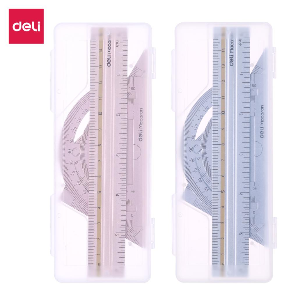 DELI EG02404 Ruler Set aluminum alloy 4pcs/set Drawing Measurement Geometry Triangle straightedge Protractor a variety of rulers