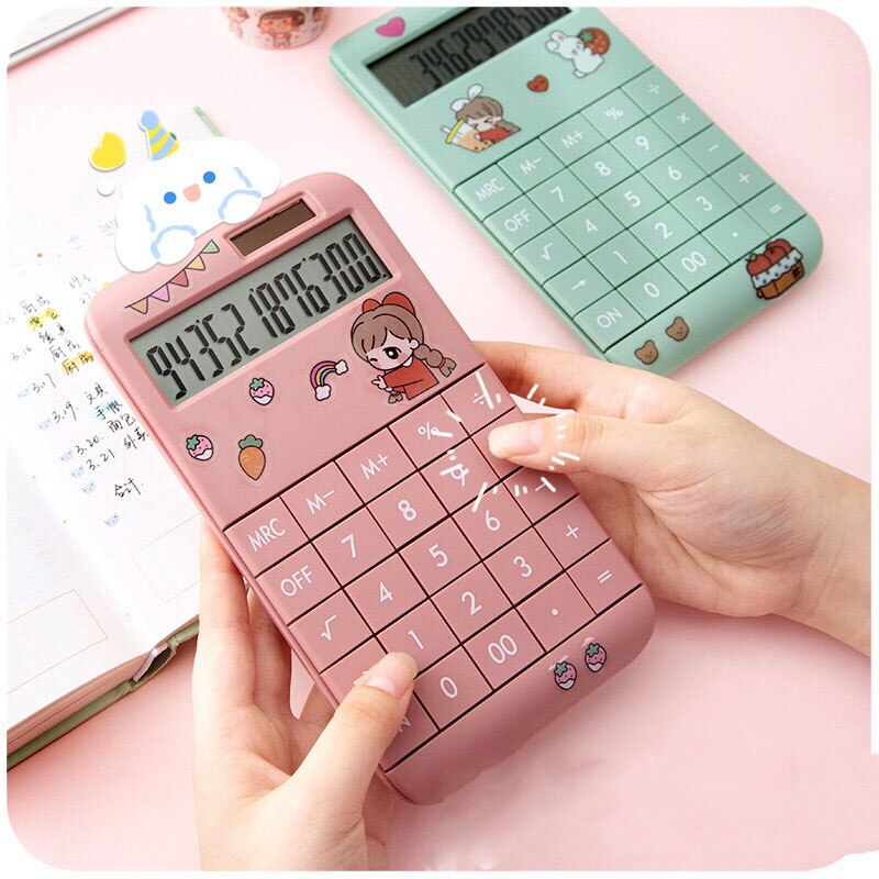Cute Cartoon Calculator Student Portable Calculator Small Solar Financial Cashier Girl 12-bit Computer Dual Power System