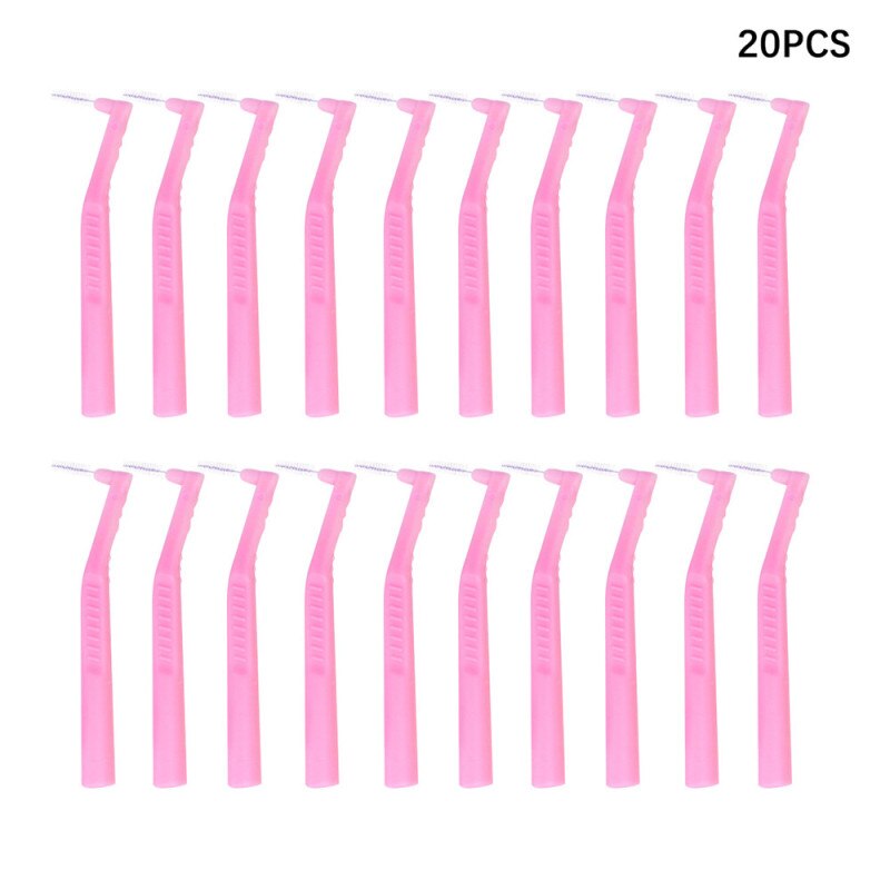20 Stks/doos L Vorm 0.6-1.5Mm Volwassenen Rager Push-Pull Tandenstoker Interdentale Tandenborstel Tooth Pick voor Orale Reiniging: 0.6mm Pink