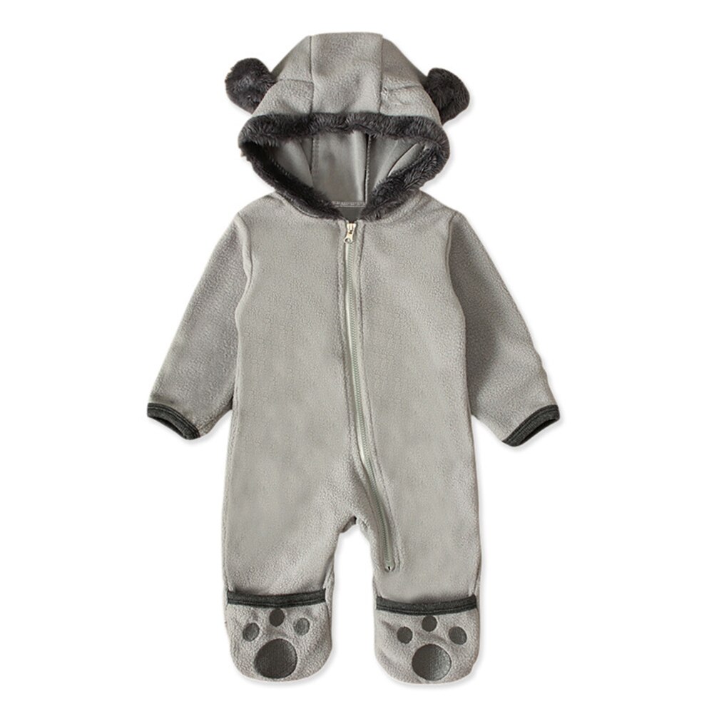 Mode Jongens Meisjes Hooded Rompertjes Winter Baby Warm Thicken Lange Mouwen Schuine Rits Cartoon Beer Hooded Jumpsuit Outfits