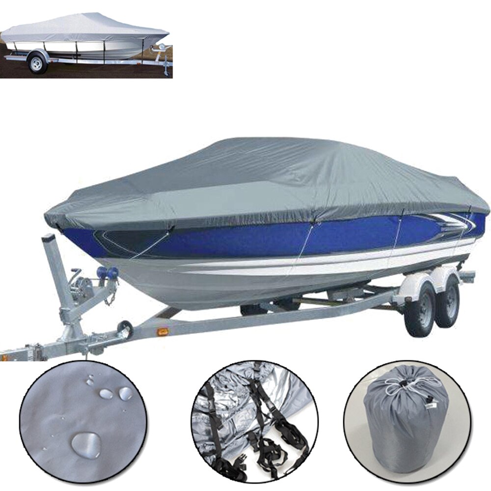 11-22ft trailerable 210d båd dækning vandtæt grå fisk-ski v-skrog sunproof uv beskytter speedbåd båd fortøjning dæksel