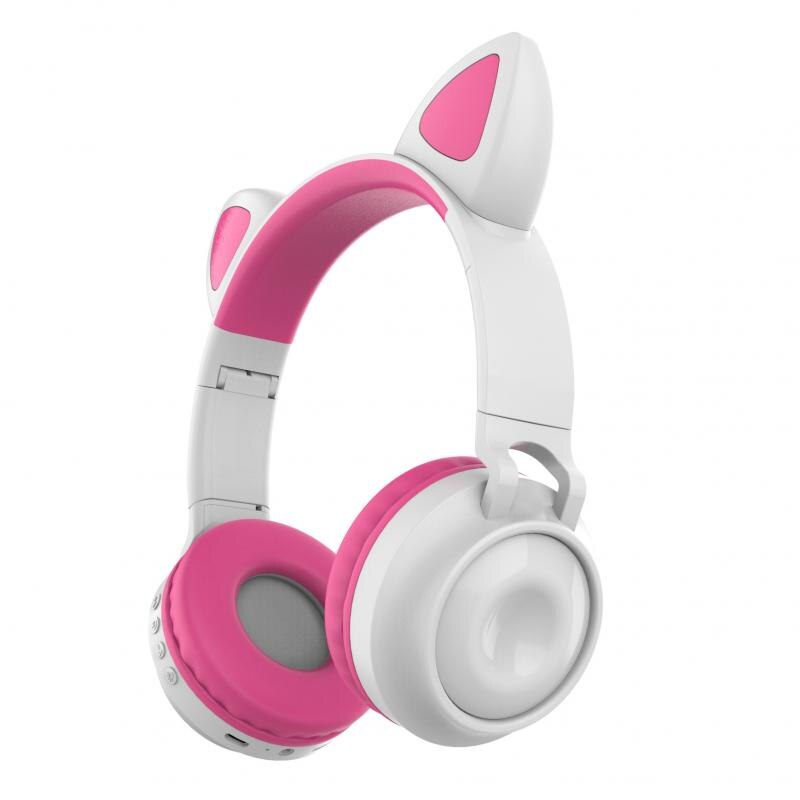 Bluetooth 5.0 Headphones LED Noise Cancelling Girls Kids Cute Headset Jack 3.5mm With Microphone Wireless Headphones: 04 white