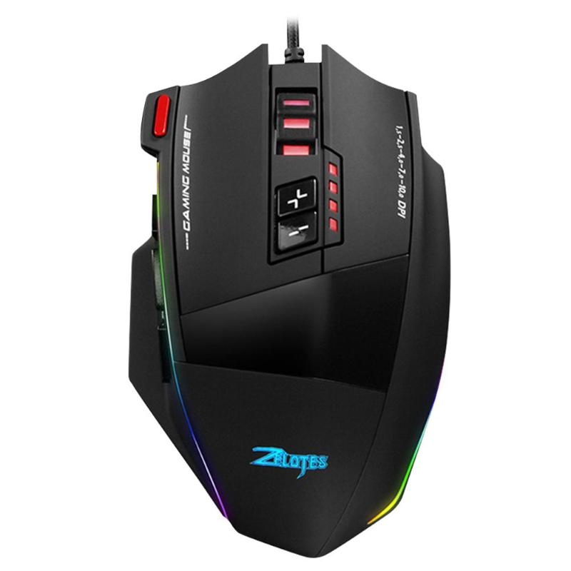 ZELOTES C-13 Wired Gaming Mouse 5 Levels 13 Programmable 10000DPI Adjustable RGB Optical Gaming Mice computer mouse