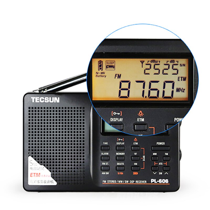 Tecsun PL-606 récepteur numérique PLL FM stéréo/LW/SW/MW DSP léger Rechargeable pour personnes âgées/étudiants
