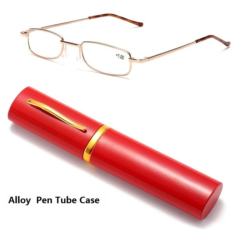 Óculos de leitura ultraleve portátil, presbiopia dioptria plus, para homens e mulheres, com + 1.5, 2.0, 2.5, 3.0, 3.5 e 4.0: 150 / RED-ALLOY CASE