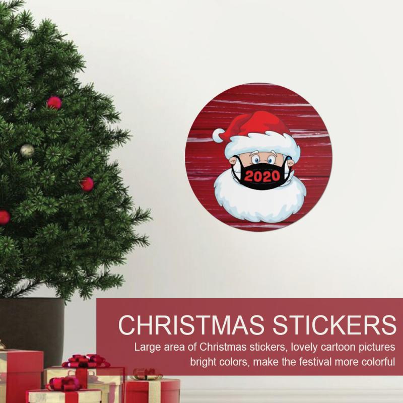 Large Christmas Stickers Door Window Christmas Decoration Xmas Santa Cartoon Pattern Round Paper Sticker Happy Year