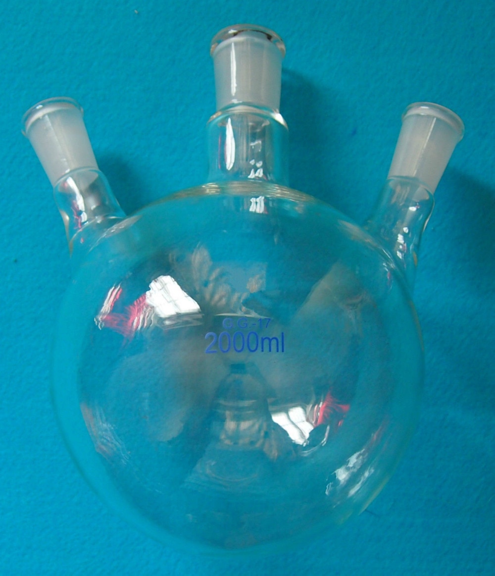 2000ml,24/40,3-neck,Round Bottom Glass Flask,Three necks,2 Litre,Lab Chemistry Boiling Bottle