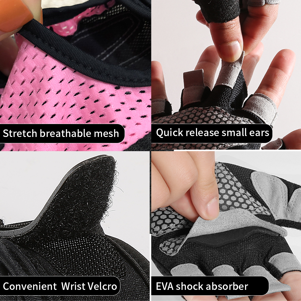 Guantes de medio dedo para gimnasio, Fitness, antideslizantes, con almohadilla de Gel para hombres y mujeres, guantes sin dedos para gimnasio y ciclismo, accesorios para bicicleta
