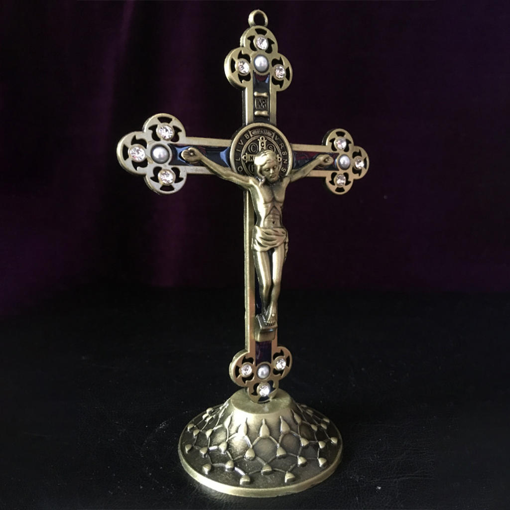 Crucifix Wall Cross (Hanging or Standing), Catholic Wooden Jesus Cross Wall Decor