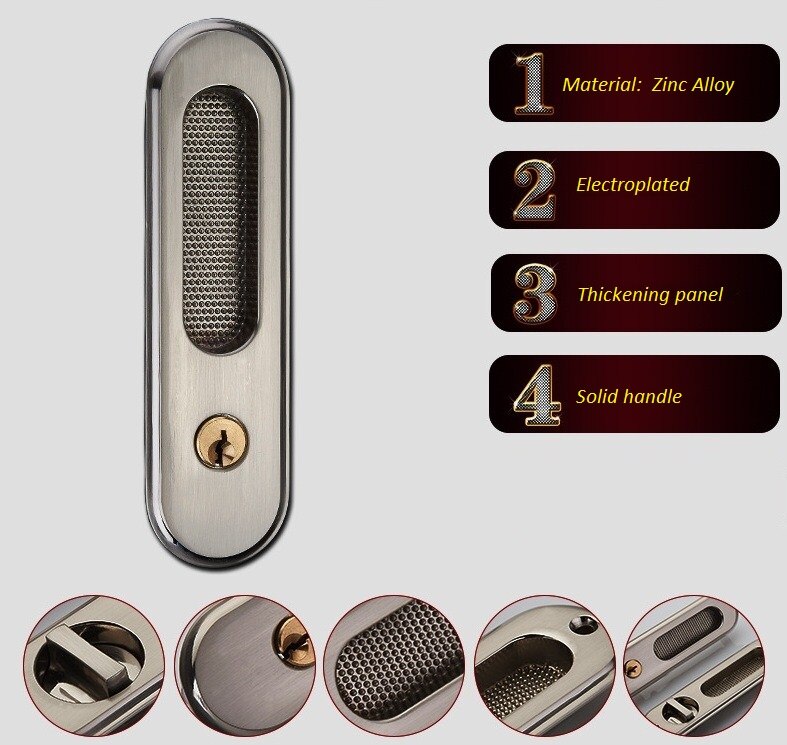 Manijas de cerradura de puerta corredera de aleación de Zinc oculto para interior, tirador de puerta de habitación, llave de baño