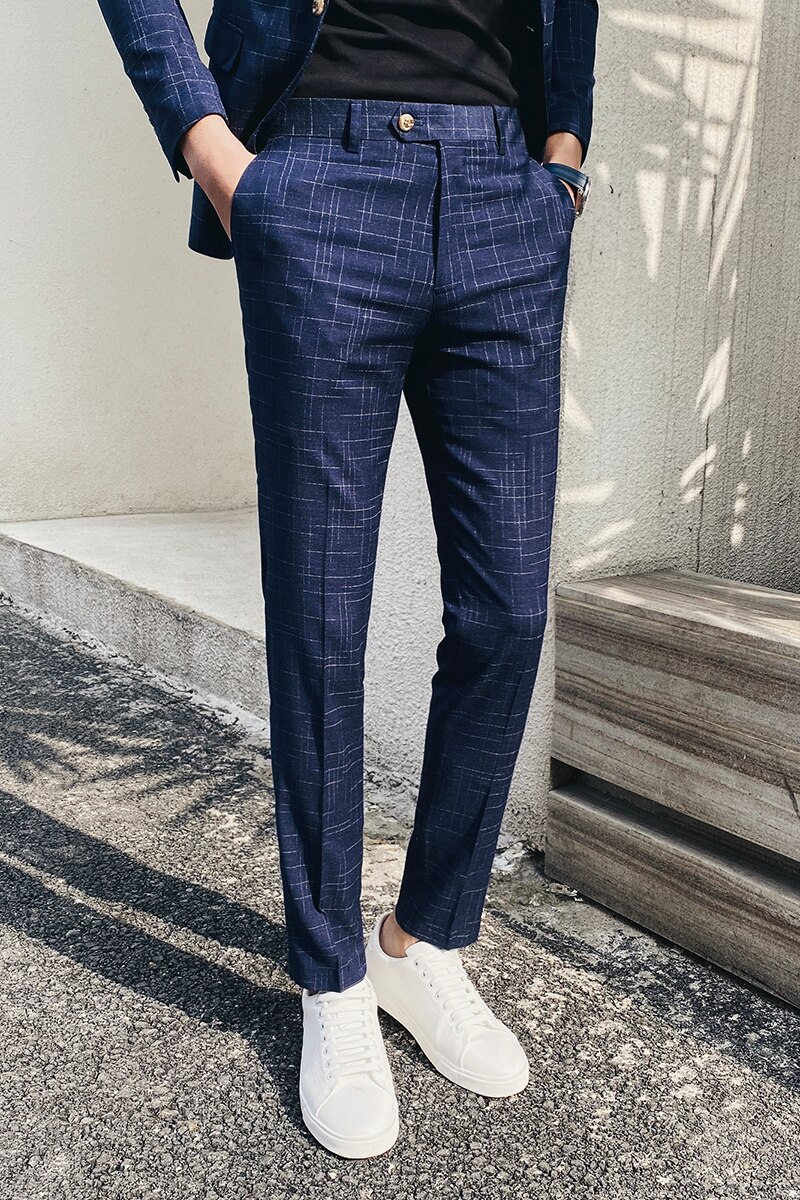 Klassisk ternede plaid jakkesæt bukser mænd business casual kjole bukser mærke koreansk slim fit street wear socialt tøj