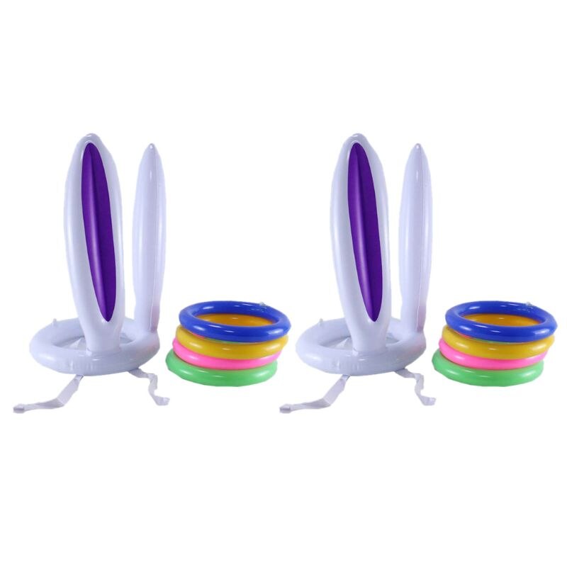2 Pack Easter Inflatable Bunny Rabbit Ears Ring Toss Party Games Indoor Outdoor Rabbit Ears Ring Toss Toys Party: Light Green