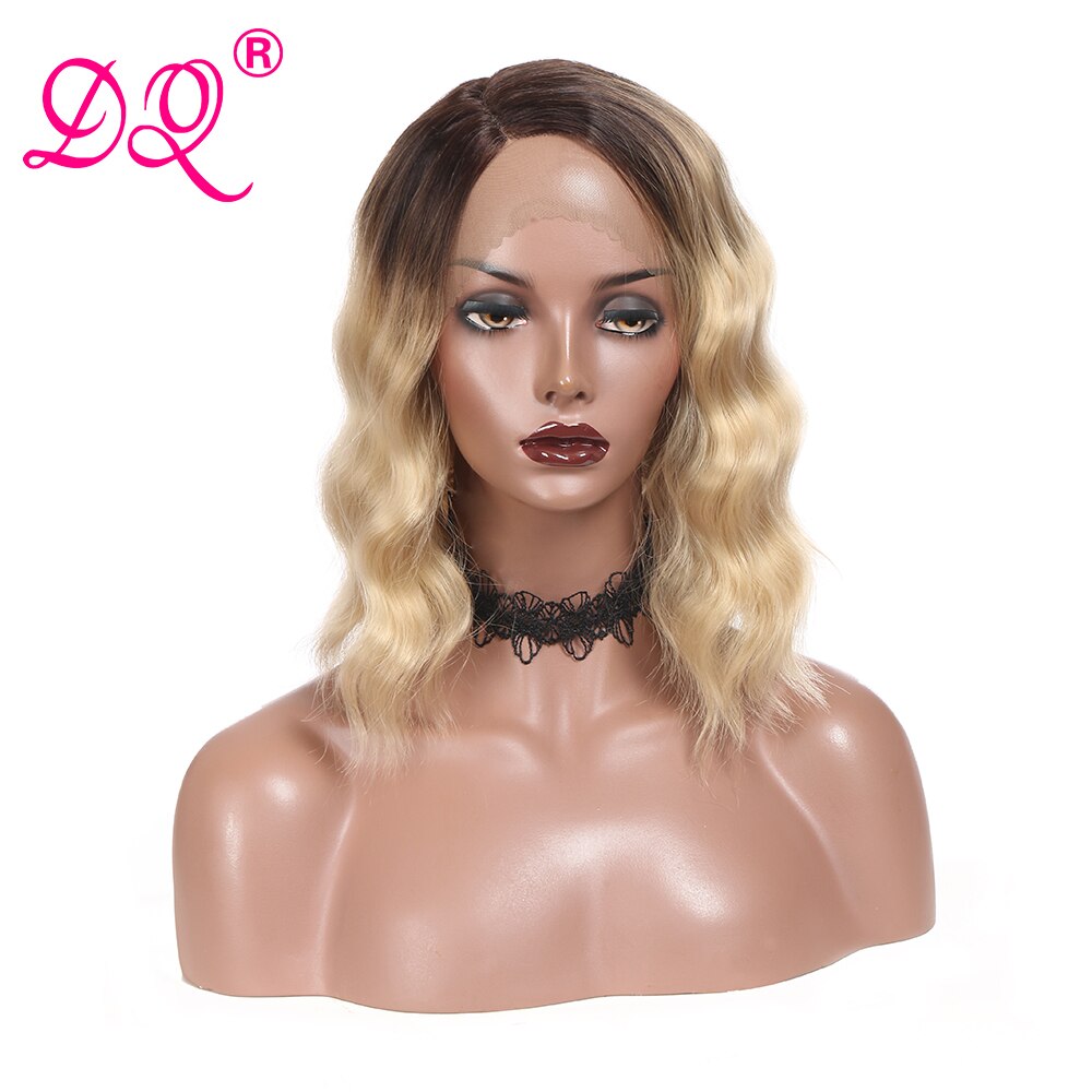 Dq Natuurlijke Golf Synthetische Lace Front Pruik Synthetische Pruik Voor Vrouwen Korte Bob Pruik Cosplay Pruiken Ombre Blonde Groen Paars bruin Pruik: T4 22