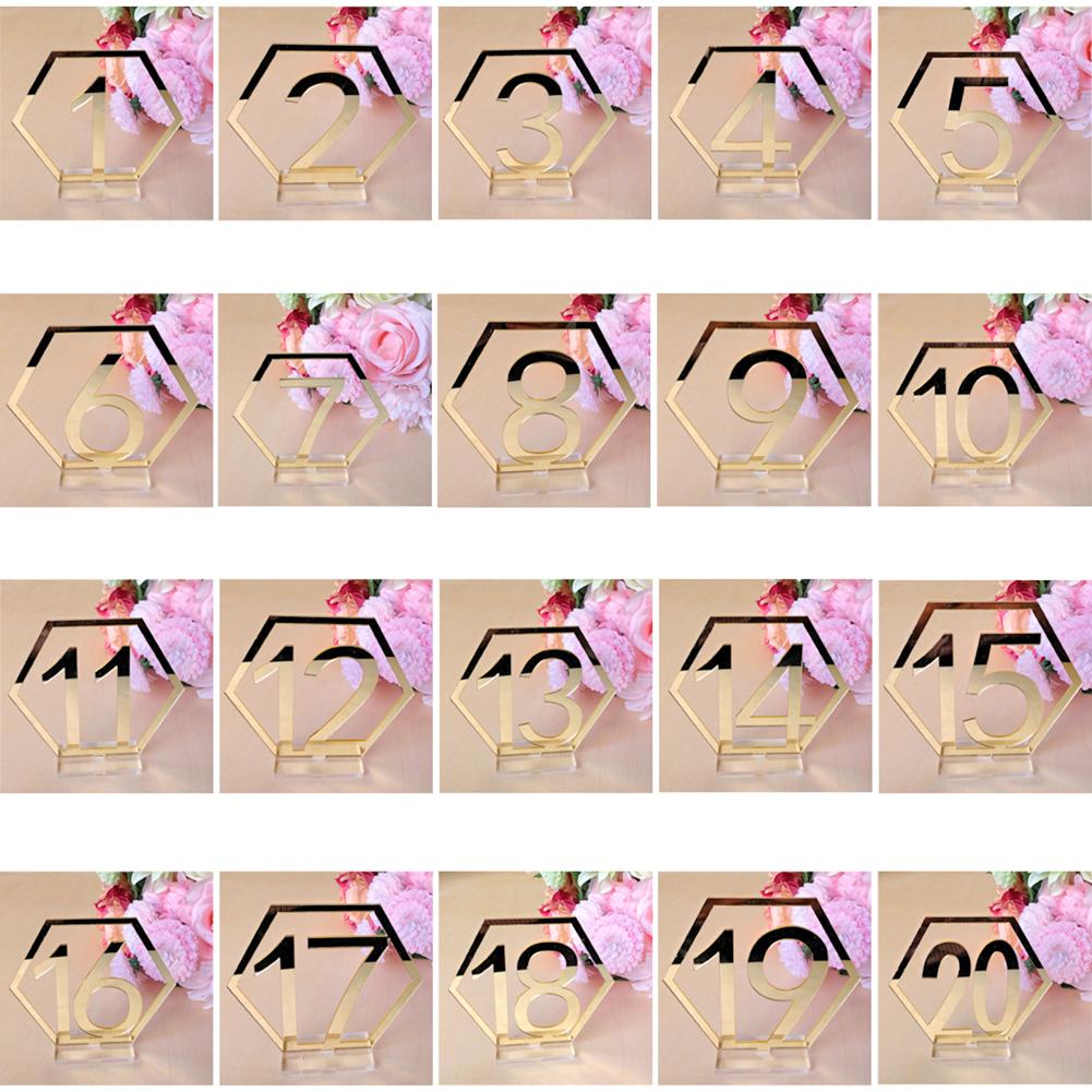 Hexagon Table Number Signs for Wedding Party Decor Silver Gold Acrylic Number Birthday GeometricTable Seat Card Roman Numerals