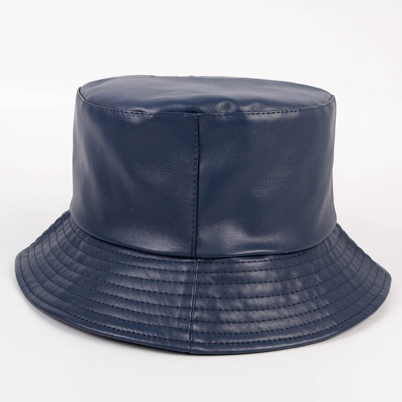 Women's Leather Bucket Hat Korea Style Black Red Woman Bucket Hats gorra mujer Bob Chapeau Femme fisherman Cap: Dark Blue