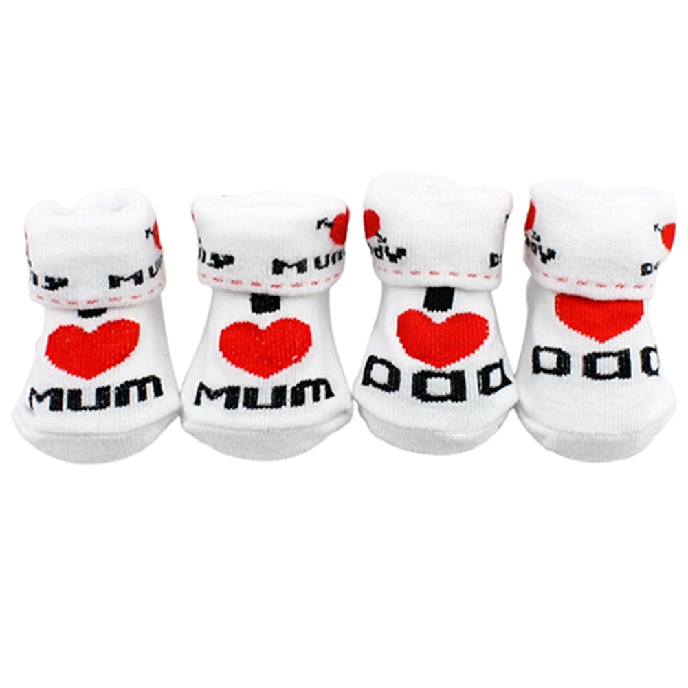 niedlich Baby 1 Paar Baumwolle Socken Weiß I Liebe Mama/Vati 0-6 Monate neugeboren Kleinkind Jungen Mädchen