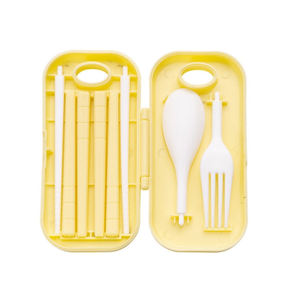 Couverts de voyage Bento baguettes fourchette cuillère pliable ensemble avec boîte de rangement: yellow