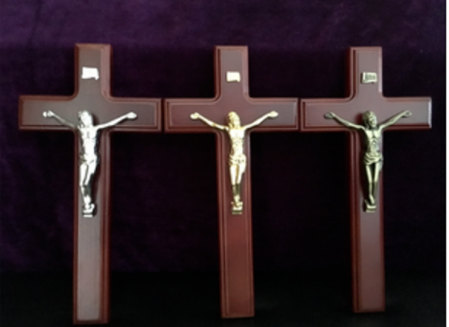Jésus en alliage de Zinc 32cm, croix en hêtre naturel, or, argent, bronze, suspendus au mur
