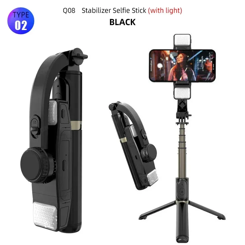 Q08 Gimbal Stabilizer Mobile Phone Video Stabilizer Bluetooth Selfie Stick Tripod for Smartphone Live Vertical Shooting Bracket: WHITE