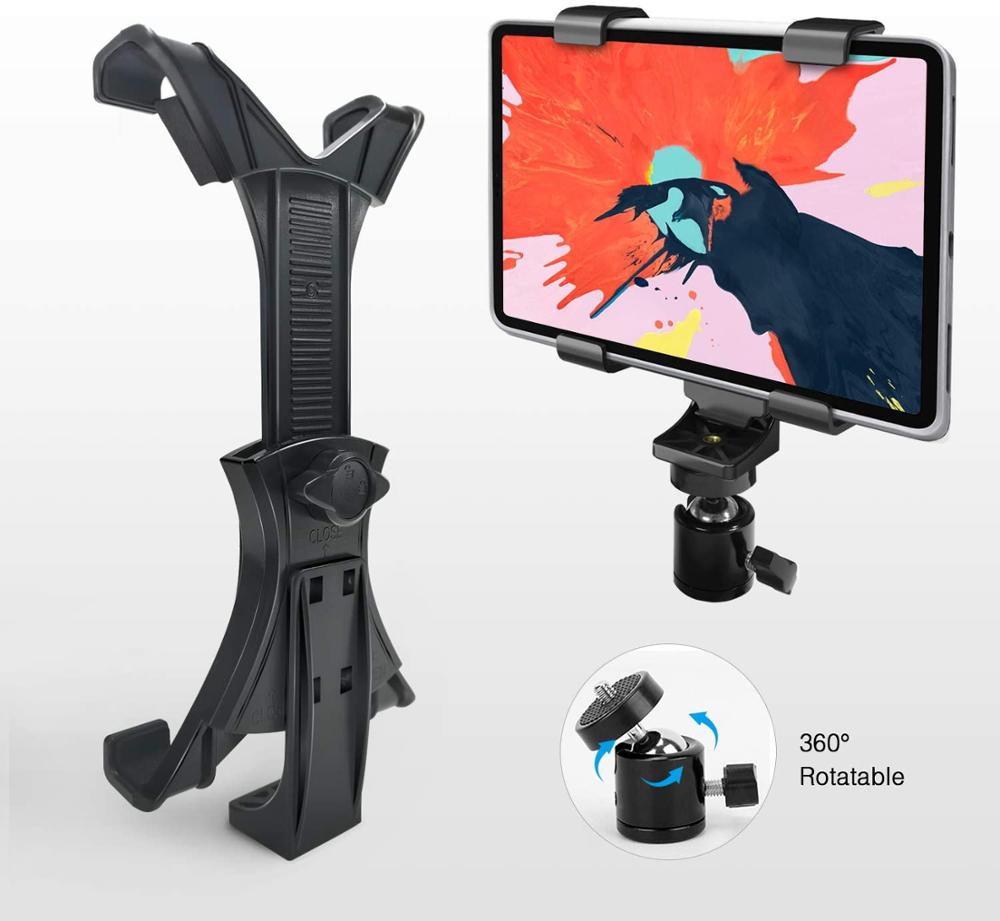 Supporto universale per morsetto per tavoletta con supporto adattatore per treppiede girevole a 360 gradi e telecomando, per iPad/aria/pro/ mini