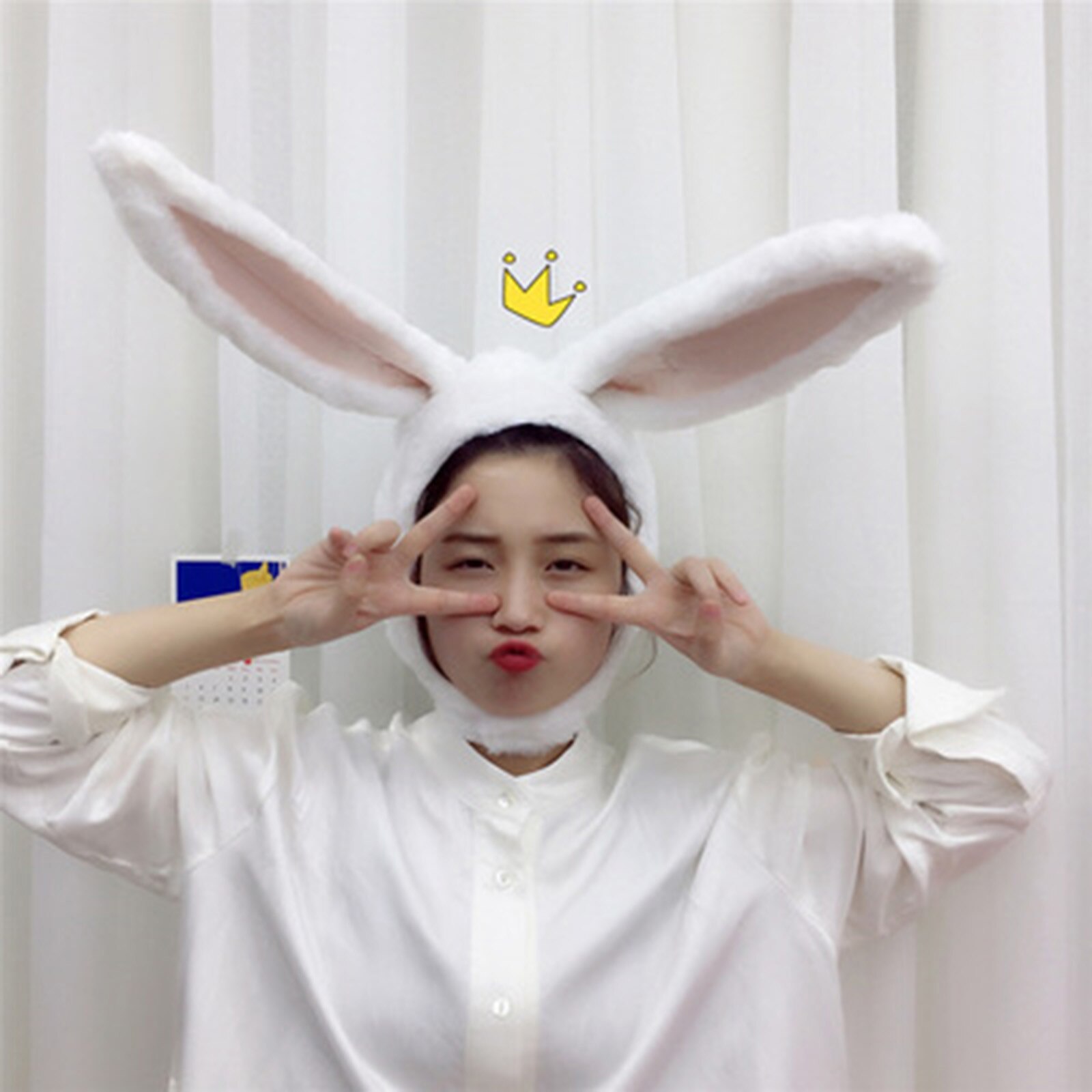 DAIGELO Women‘s Winter Bunny Ears Cartoon Hat Winter Warm Hedging Cap Plush Fun Bunny Ears Hood Lady Costume Hats Warm Soft Cozy: White