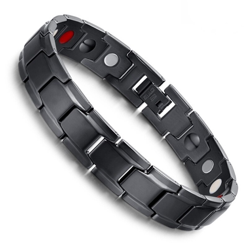 Magnetische therapie armband voor heren, klassiek titanium staal, anti-snurken, gezondheidszorg, gezondheid 99: Zwart
