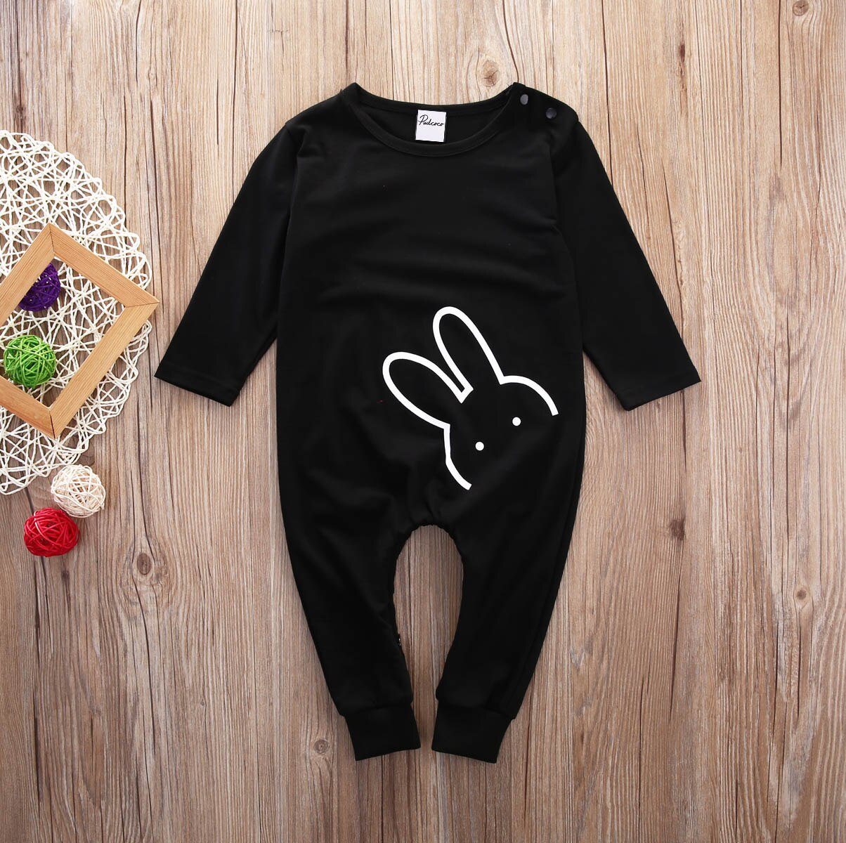 Pasgeboren Baby Jongens Meisjes Konijn Bunny Romper Warm Lange Mouwen Zwart Jumpsuit Herfst Kleding Outfits