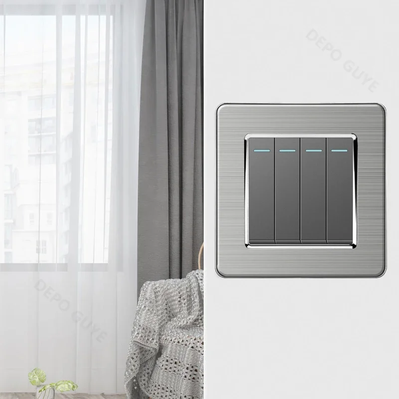 Universal Wall Light Switch Brushed Stainless steel Panel,UK Type-c 18W Quick Charging Socket 220V Double USB Electrical Outlet