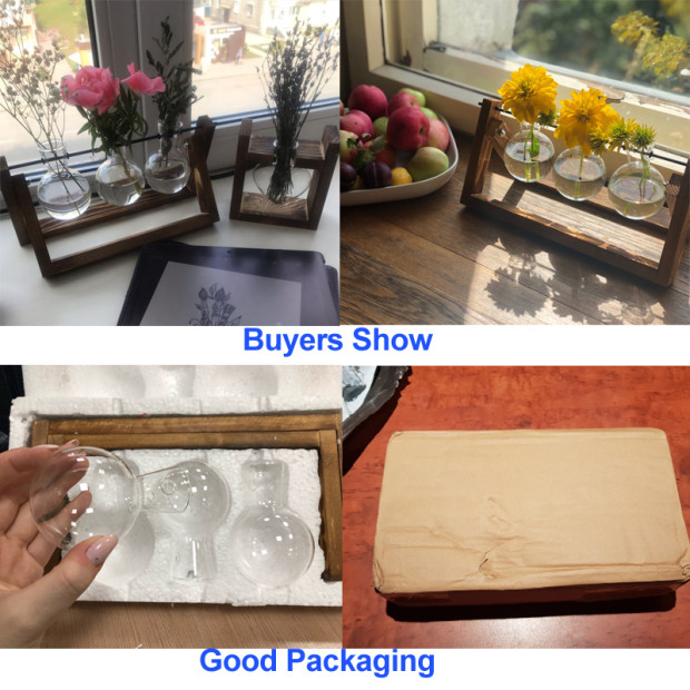 Glas og træ vase plante terrarium bord desktop hydroponics plante bonsai urtepotte hængende potter med træbakke boligindretning