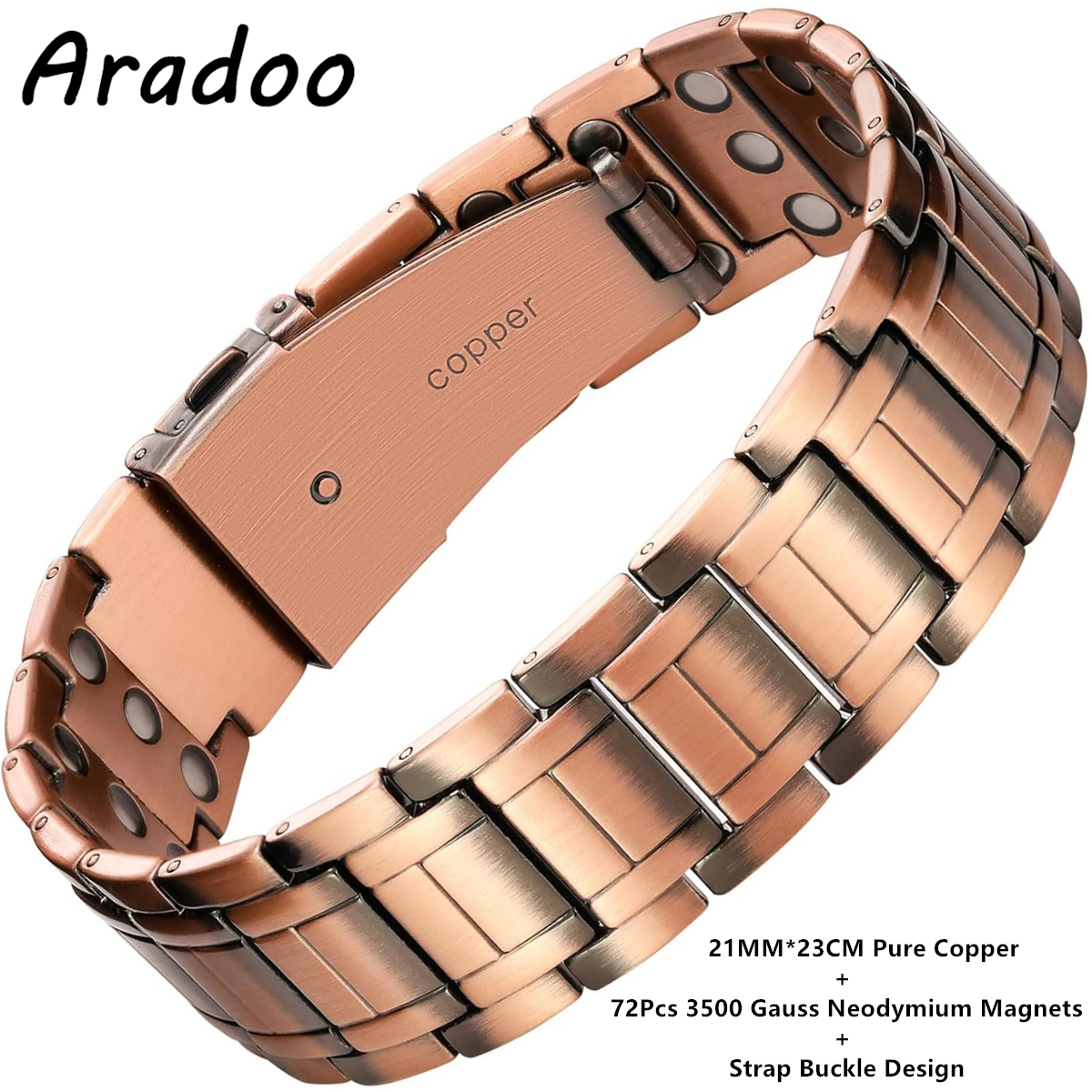 ARADOO koperen armband voor heren titanium staal 3x sterkte magnetische premium vouwsluiting armbanden: Licht Geel Goud Kleur
