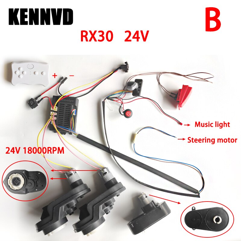 12V 24V Children's Electric Car DIY Accessories Wires Harness and Motor Gearbox,Self-Made Ride on Toys Car Full Set of Parts
