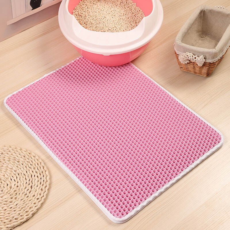 Vandtæt kattesandsmåtte sengehus foldbar eva dobbeltlags kattemåtte bund skridsikker måttelag kæledyrsaffaldsmåtte: Lyserød / 30 x 30cm