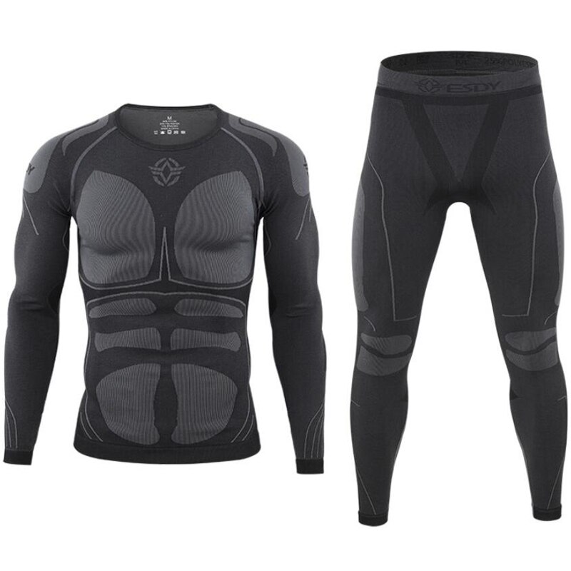 Mens Thermal Underwear Long Johns Sets Male Sports Compression Long sleeve Underwear And Pants Winter Casual Warm Clothing: gray / XXL