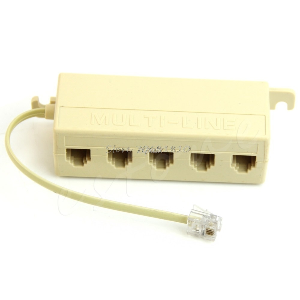 1Pc RJ11 5 Way Outlet Phone Modular Jack Telephone Line Adapter Splitter Connector Whosale