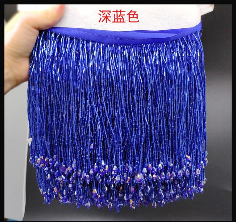 beaded fringe trim glass seed bugle tassel trim for dance costume, haute couture dress trimming, beading fringe
