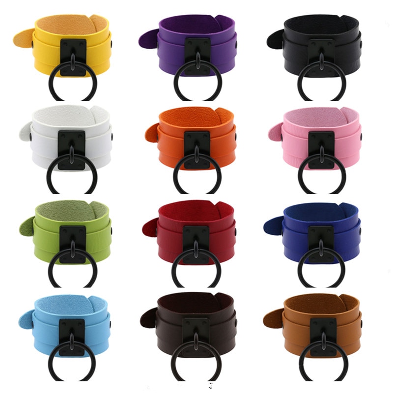 Bracelet punk rond en cuir pu, manchette gothique multicolore, pour femmes et hommes, bijoux de fête