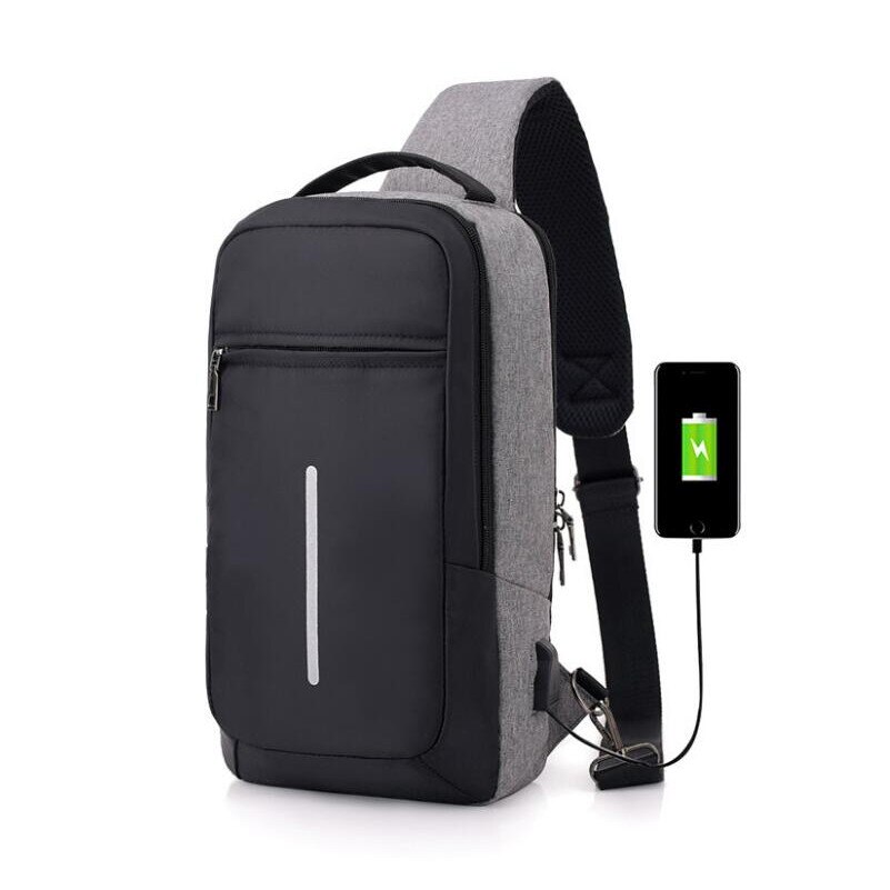 male small travel bag sling chest bag usb charge men messenger bags waterproof mini cross body bags women shoulder bag bagpack: dark grey